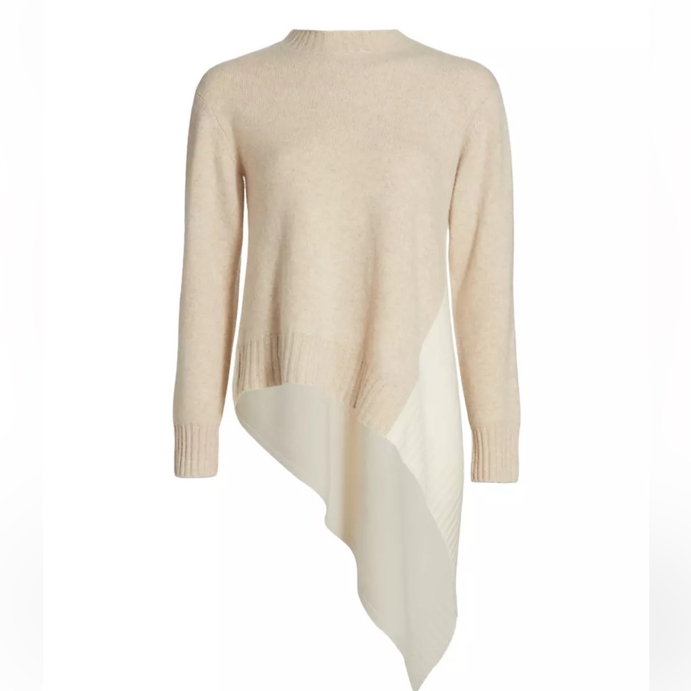 NAADAM Wool-Cashmere Asymmetric Sweater XS Oatmeal Combo Ivory Beige